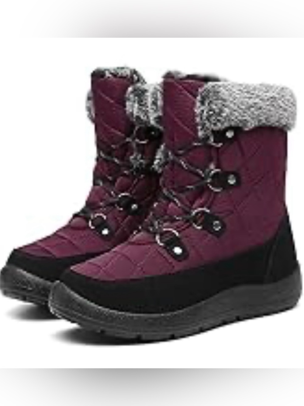 Women's Quilted Burgundy Winter Ankle Boots with Faux Fur size 7.5